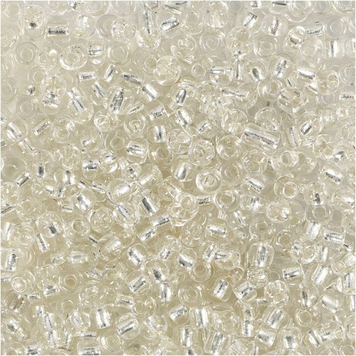Rocaiperler, diam. 3 mm, str. 8/0, hulstr. 0,6-1,0 mm, sølv, 25 g/ 1 pk.