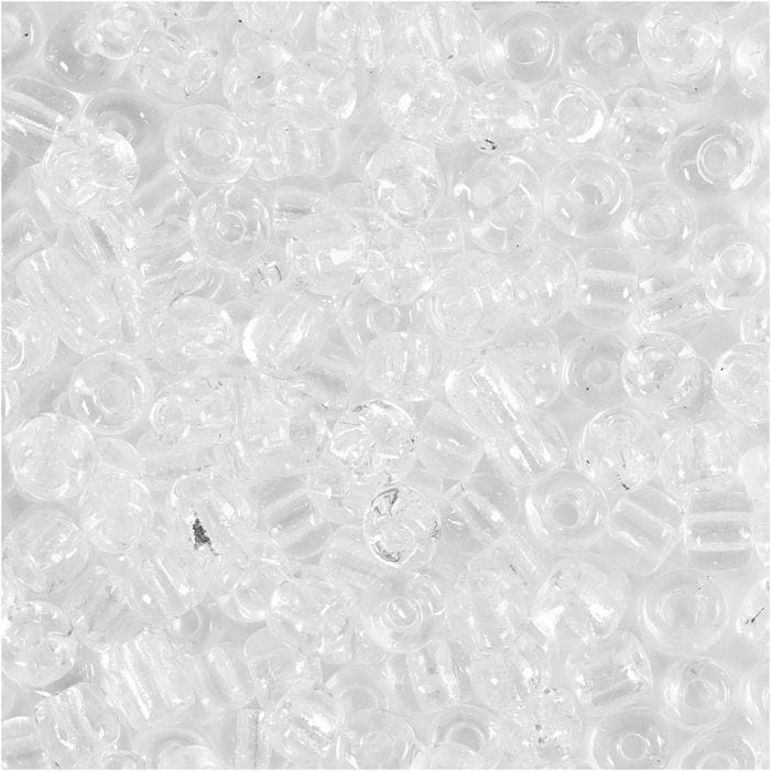 Rocaiperler, diam. 4 mm, str. 6/0, hulstr. 0,9-1,2 mm, klar, 25 g/ 1 pk.