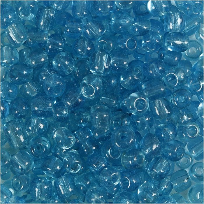 Rocaiperler, diam. 4 mm, str. 6/0, hulstr. 0,9-1,2 mm, turkis klar, 25 g/ 1 pk.