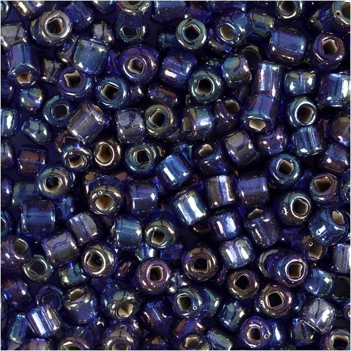 Rocaiperler, diam. 4 mm, str. 6/0, hulstr. 0,9-1,2 mm, blå olie, 25 g/ 1 pk.