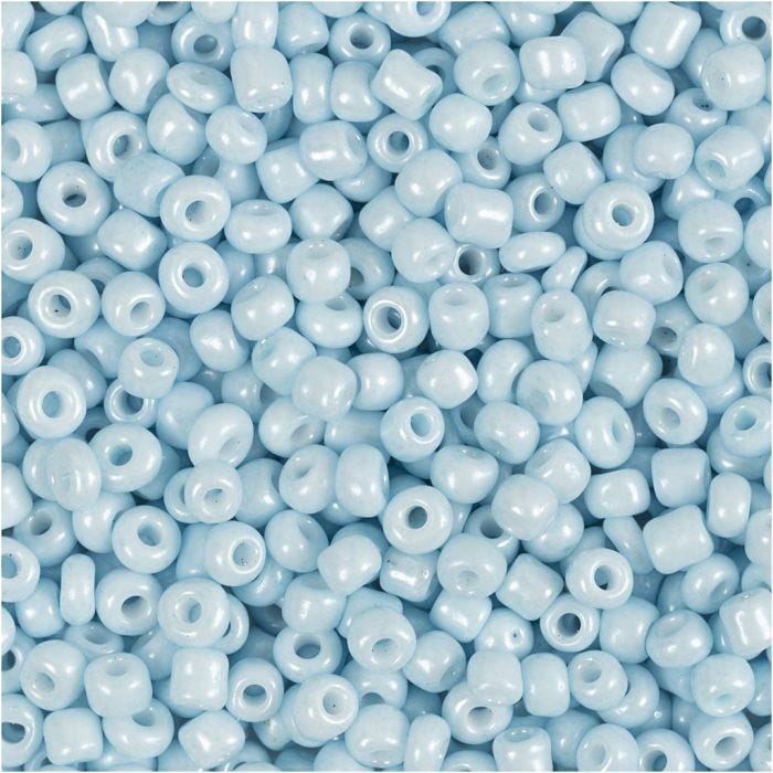 Rocaiperler, diam. 3 mm, str. 8/0, hulstr. 0,6-1,0 mm, lys blå, 25 g/ 1 pk.