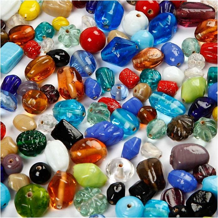 Glasperler, str. 7-18 mm, hulstr. 1 mm, ass. farver, 1000 g/ 1 pk.