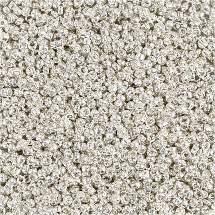 Rocaiperler, diam. 1,7 mm, str. 15/0, hulstr. 0,5-0,8 mm, sølv metal, 25 g/ 1 pk.