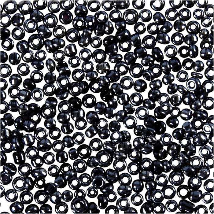 Rocaiperler, diam. 1,7 mm, str. 15/0, hulstr. 0,5-0,8 mm, mørk grå, 25 g/ 1 pk.