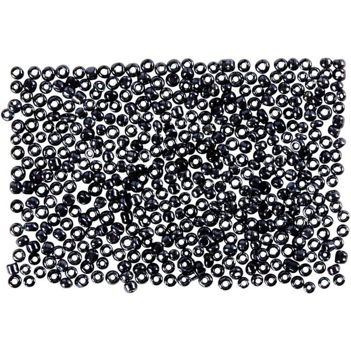 Rocaiperler, diam. 1,7 mm, str. 15/0, hulstr. 0,5-0,8 mm, mørk grå, 500 g/ 1 ps.