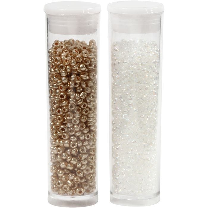 Rocaiperler, diam. 1,7 mm, str. 15/0, hulstr. 0,5-0,8 mm, hvid, 2x7 g/ 1 pk.