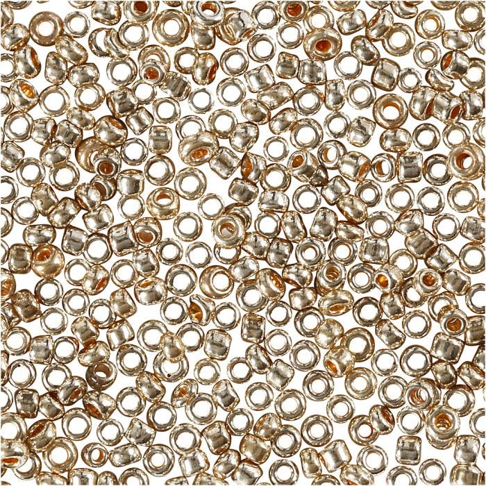 Rocaiperler, diam. 1,7 mm, str. 15/0, hulstr. 0,5-0,8 mm, rosaguld, 25 g/ 1 pk.