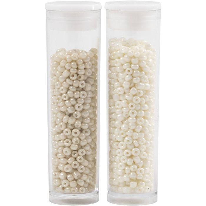 Rocaiperler, diam. 1,7 mm, str. 15/0, hulstr. 0,5-0,8 mm, beige, perlemor, 2x7 g/ 1 pk.