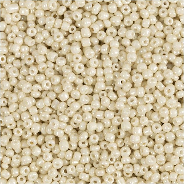 Rocaiperler, diam. 1,7 mm, str. 15/0, hulstr. 0,5-0,8 mm, off white, 25 g/ 1 pk.