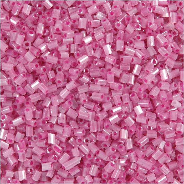 Rocaiperler 2-cut, diam. 1,7 mm, str. 15/0 , hulstr. 0,5 mm, rosa, 25 g/ 1 pk.