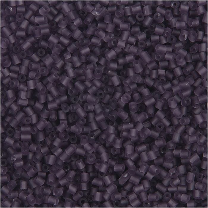 Rocaiperler 2-cut, diam. 1,7 mm, str. 15/0, hulstr. 0,5 mm, frost lilla, 25 g/ 1 pk.
