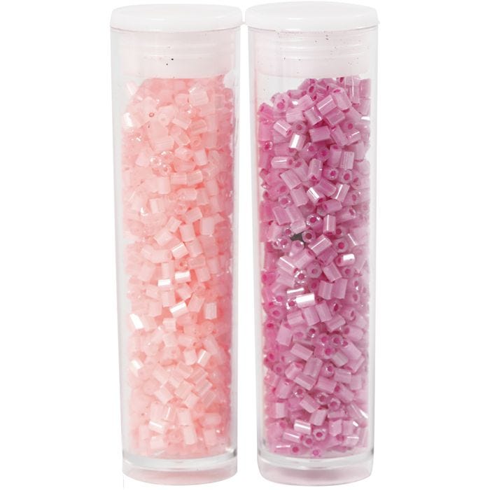 Rocaiperler 2-cut, diam. 1,7 mm, str. 15/0, hulstr. 0,5 mm, rosa, transparent rosa, 2x7 g/ 1 pk.