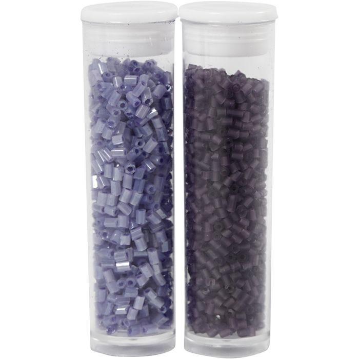 Rocaiperler 2-cut, diam. 1,7 mm, str. 15/0, hulstr. 0,5 mm, frost lilla, transparent lilla, 2x7 g/ 1 pk.