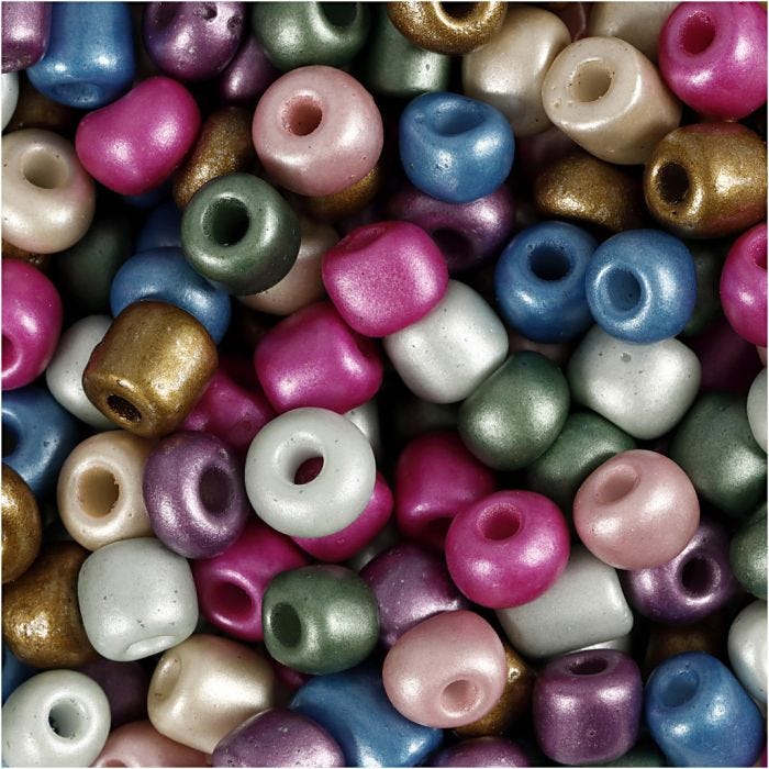Rocaiperler, diam. 5 mm, str. 4/0, hulstr. 1,2 mm, metallicfarver, 130 g/ 1 pk.