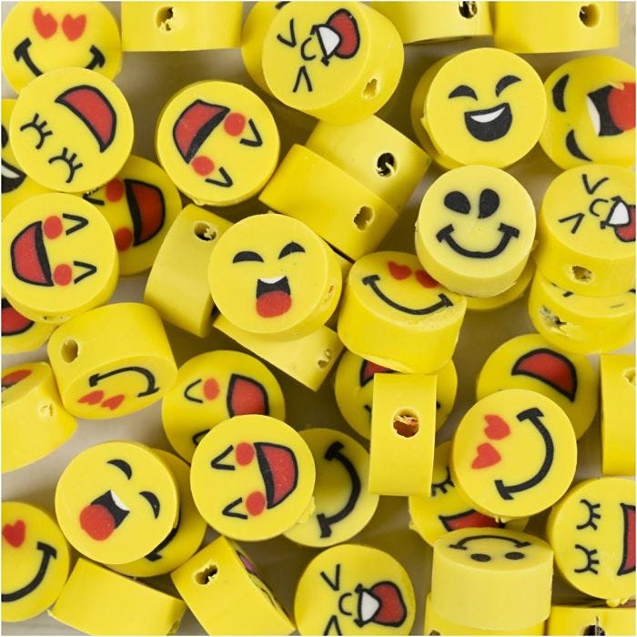 Figurperler, Smiley, diam. 10 mm, hulstr. 1,5 mm, 60 stk./ 1 pk.