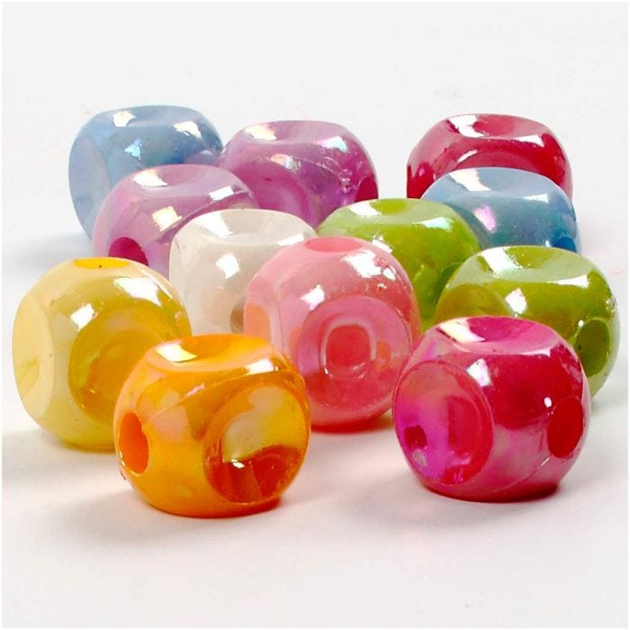 Terningperler, str. 10x10 mm, hulstr. 4 mm, 60 g, 125 ml/ 1 pk.