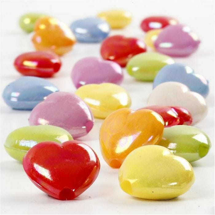 Hjerteperler, str. 25x15 mm, hulstr. 3 mm, 70 g, 125 ml/ 1 pk.