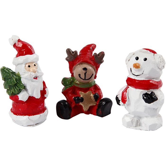 Minifigurer, julemand, rensdyr og snemand, H: 35 mm, L: 10 mm, 3 stk./ 1 pk.
