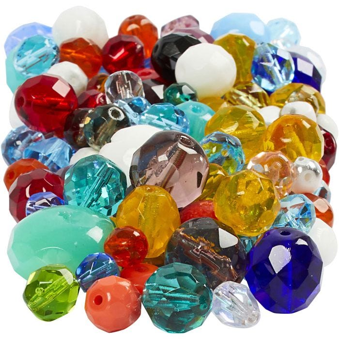 Facetperler, str. 3-15 mm, hulstr. 0,5-1,5 mm, ass. farver, 400 g/ 1 pk.
