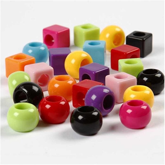 Plastperler, str. 11 mm, hulstr. 7 mm, ass. farver, 75 g, 150 ml/ 1 pk.