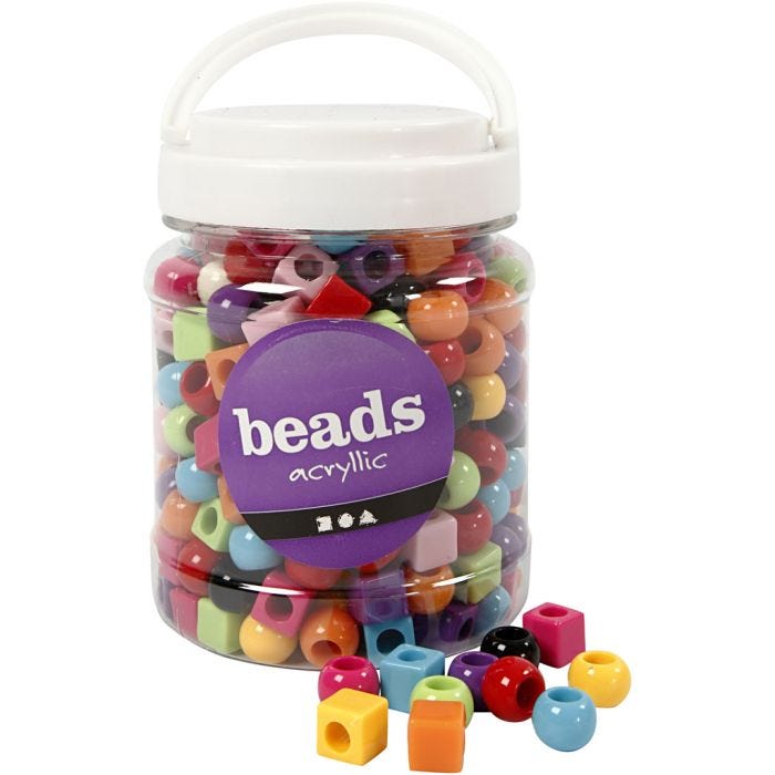 Plastperler, str. 11 mm, hulstr. 7 mm, ass. farver, 420 g, 700 ml/ 1 ds.