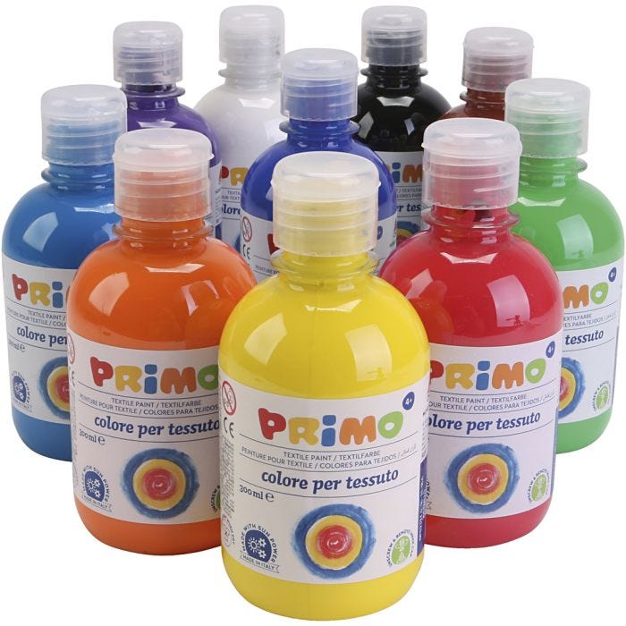 Tekstilmaling, ass. farver, 10x300ml/ 1 pk.