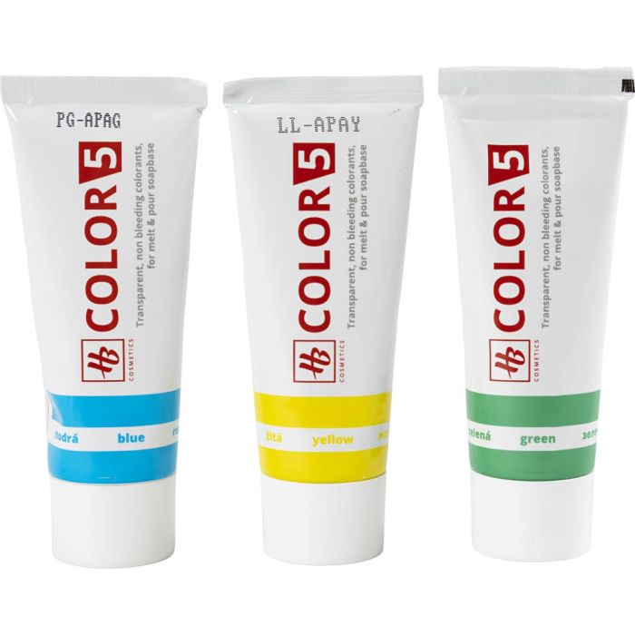 Sæbefarve, gul, grøn, blå, 3x25 ml, 3x30 g/ 1 pk.