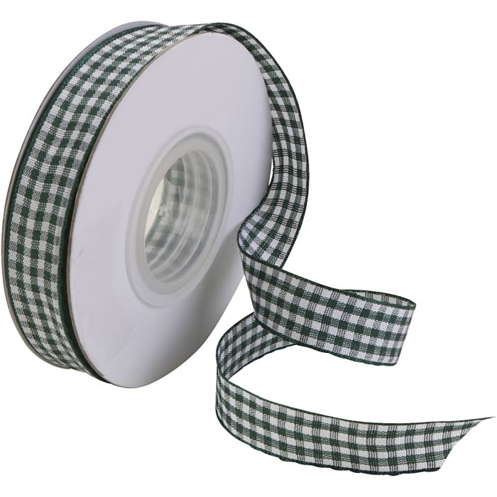 Dekorationsbånd ternet, grøn, hvid, 23 m/ 1 rl.