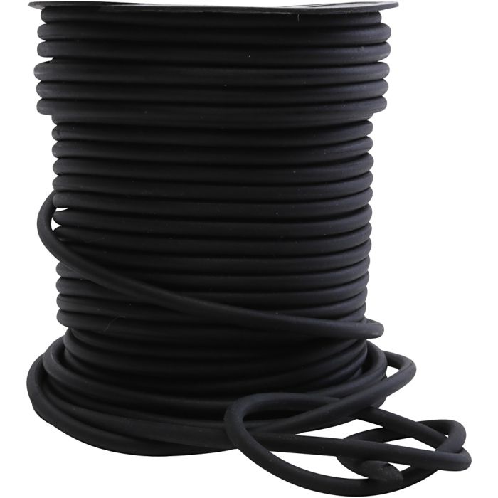 Sort gummisnøre, diam. 5 mm, tykkelse 3 mm, 40 m/ 1 rl.