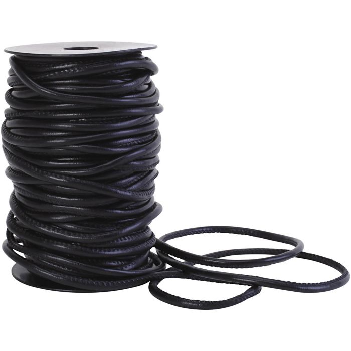 Imiteret Lædersnøre, tykkelse 5 mm, sort, 40 m/ 1 rl.