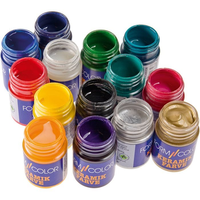 Keramik- og porcelænsmaling, ass. farver, 14x30ml/ 1 pk.