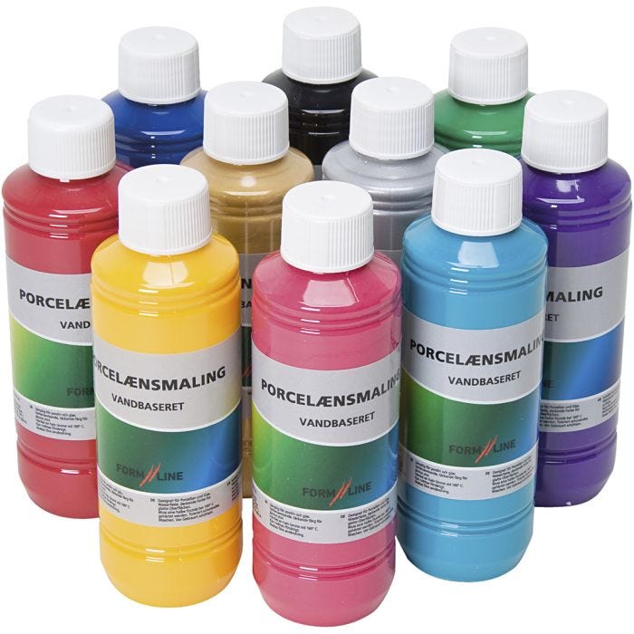 Keramik- og porcelænsmaling, ass. farver, 10x250ml/ 1 pk.