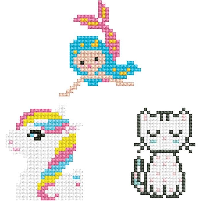 Diamond Dotz - stickers, kat, havfrue og pony, str. 18x10 cm, 1 pk.