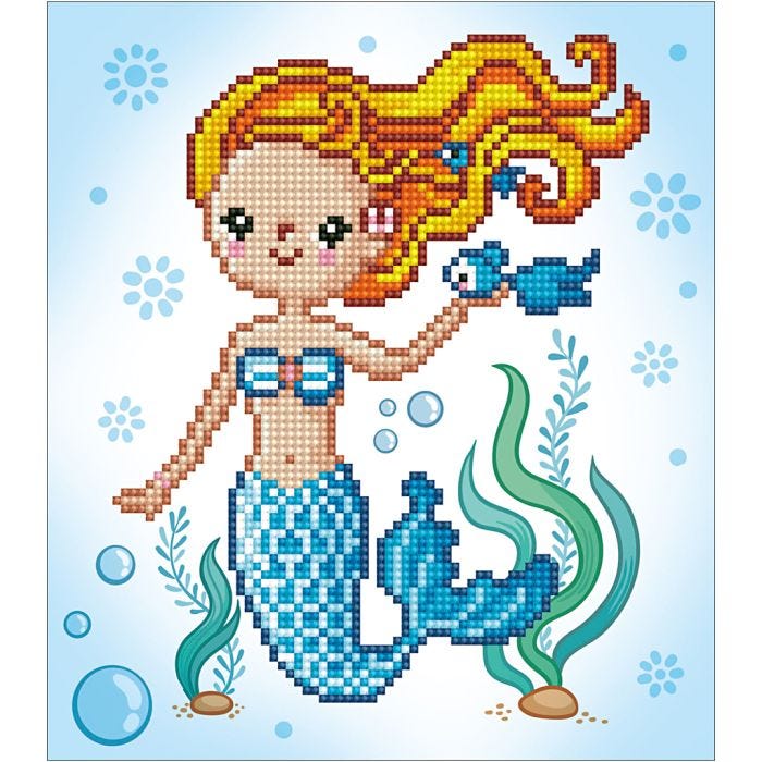 Diamond Dotz - billede på stof, Havfrue, 20x20 cm, 1 pk.