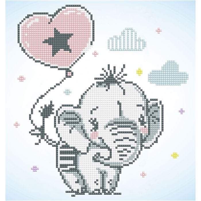 Diamond Dotz - billede på stof, Baby elefant, str. 28x35,5 cm, 1 pk.