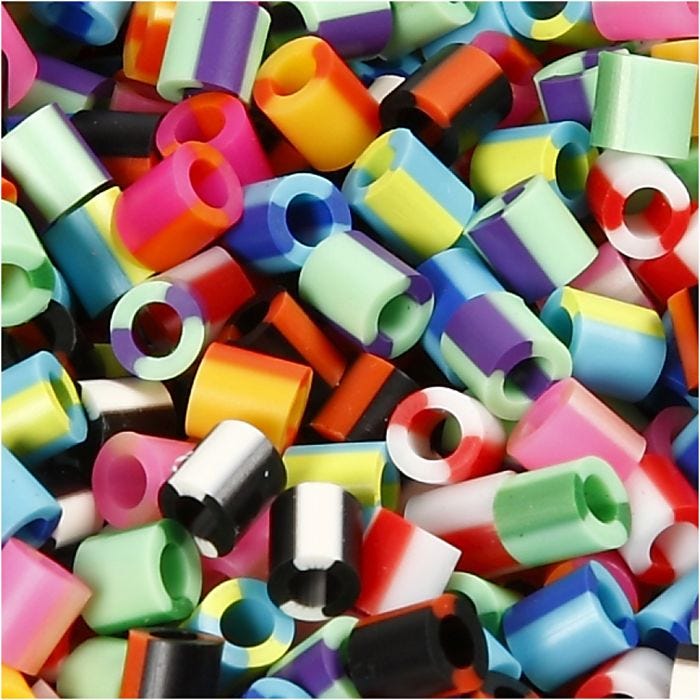 Rørperler, str. 5x5 mm, hulstr. 2,5 mm, medium, stribet, 1100 ass./ 1 pk.