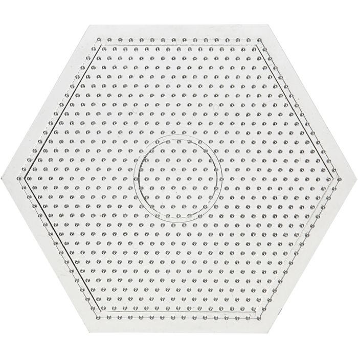Perleplade, stor sekskant, 15x15 cm, medium, klar, 1 stk.