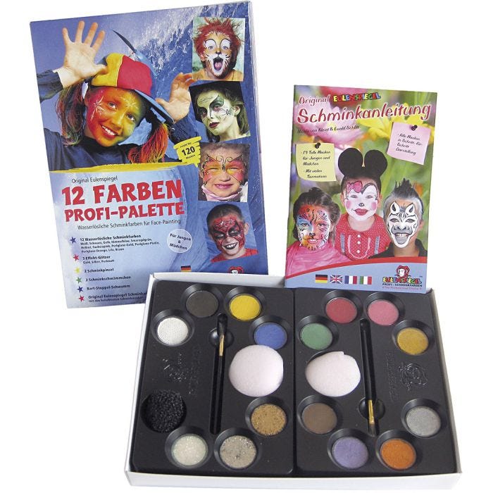 Eulenspiegel Ansigtsmaling - sminkesæt med step-by-step, ass. farver, 1 sæt
