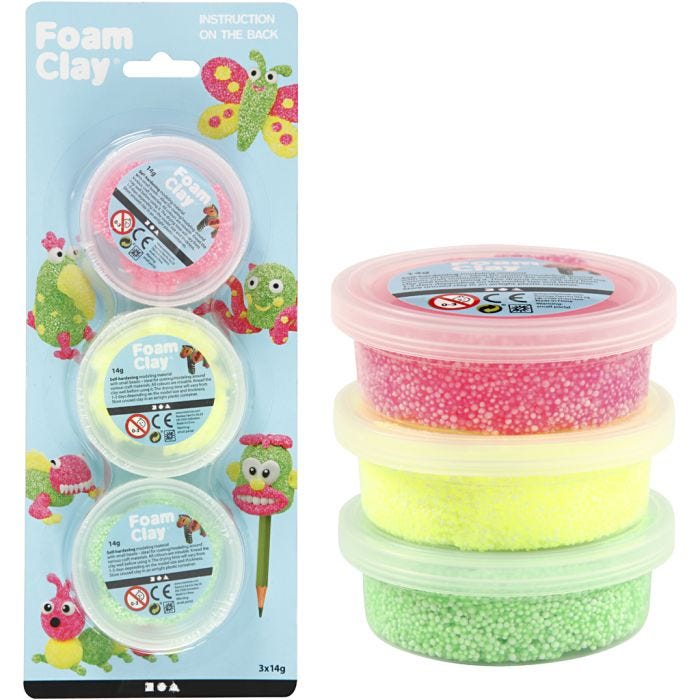 Foam Clay®, lys grøn, neon pink, neon gul, 3x14 g/ 1 pk.