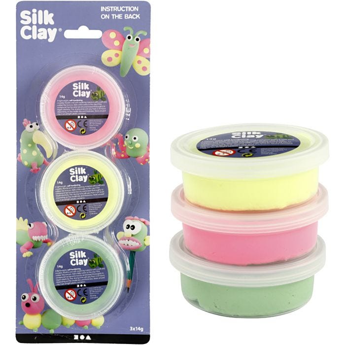 Silk Clay®, lys grøn, neon pink, neon gul, 3x14g/ 1 pk.