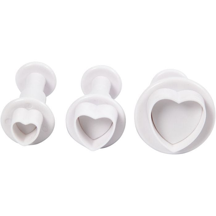 Udstikkere med præg, hjerte, diam. 2+2,3+3 cm, hvid, 3 stk./ 1 pk.