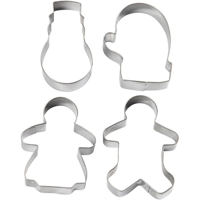 Udstiksforme, kagekone, kagemand, vante og snemand, H: 8 cm, 4 stk./ 1 pk.
