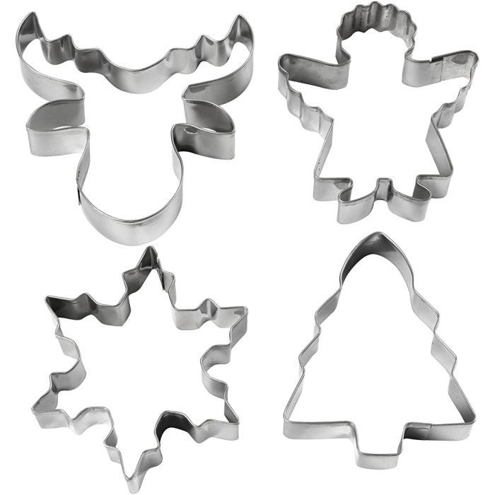 Udstiksforme, juletræ, engel, rensdyr, snekrystal, H: 8 cm, 4 stk./ 1 pk.