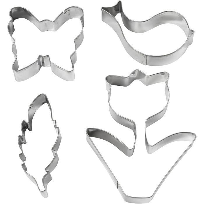 Udstiksforme, blomst, fugl, sommerfugl, fjer, H: 11 cm, 4 stk./ 1 pk.