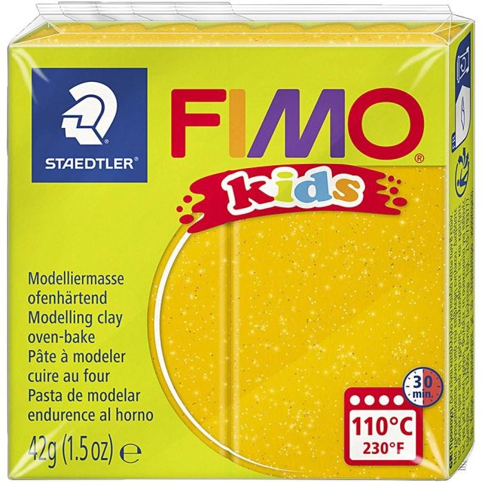 FIMO® Kids Ler, glitter, guld, 42 g/ 1 pk.