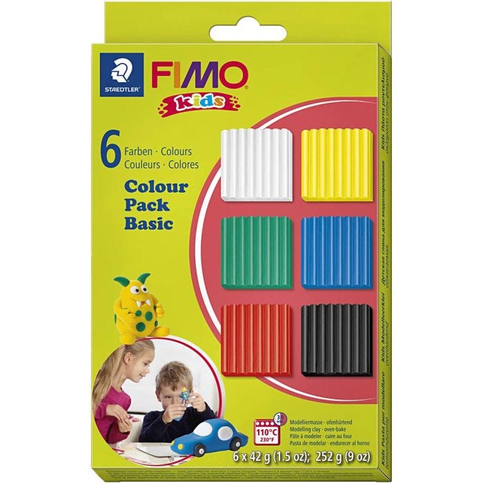 FIMO® Kids Ler, standardfarver, 6x42 g/ 1 pk.