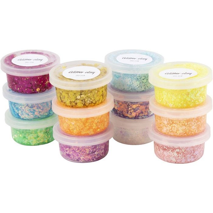 Glitter Clay, ass. farver, 72x20 ml/ 1 pk.