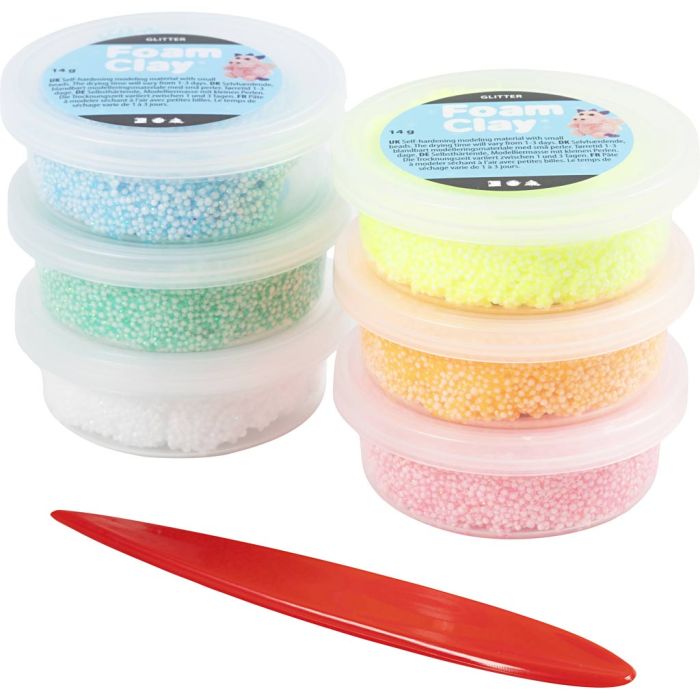 Foam Clay®, glitter, pastelfarver, 84 g, 6x14 g/ 1 pk.
