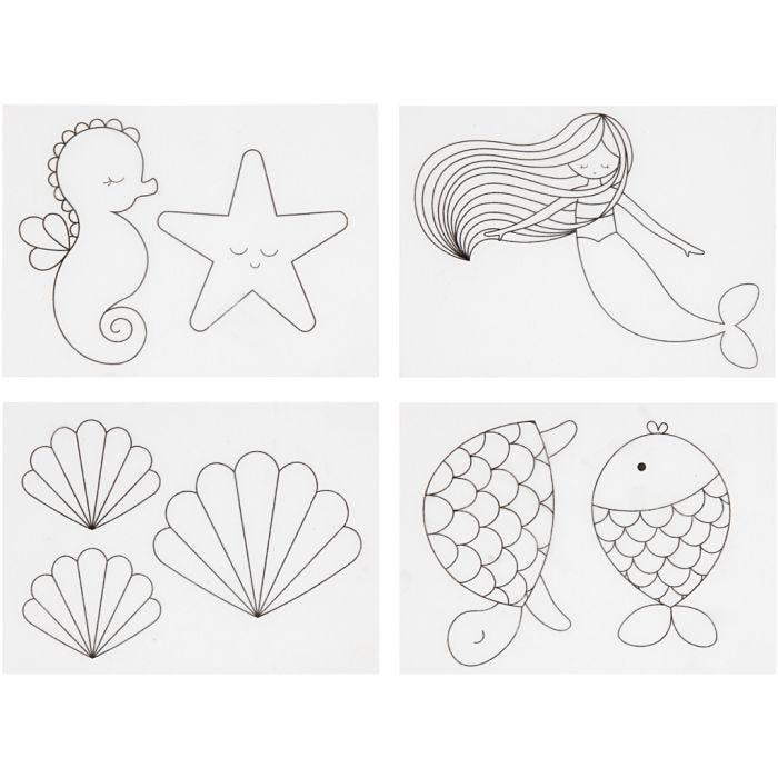 Krympeplast med motiver, havfrue, ark 10,5x14,5 cm, tykkelse 0,3 mm, mat transparent, 4 ark/ 1 pk.