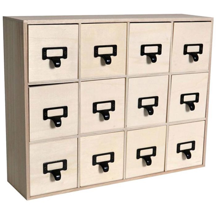 Skuffekommode i Groft Træ - Metalhåndtag, str. 41,5x32,5x11 cm, 1 stk.